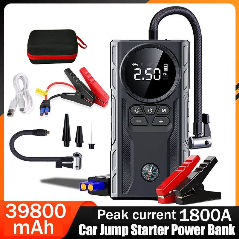 39800Mah Car Jump Starter Air Pump Car Battery Emergency Boosters 1800A 12V Power Bank Portable Starting Device Car Starter