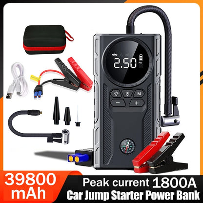 39800Mah Car Jump Starter Air Pump Car Battery Emergency Boosters 1800A 12V Power Bank Portable Starting Device Car Starter